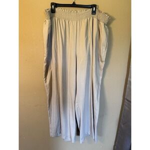 Ruby Rd. Women's Plus Size  3X Smocked-Waist Lyocell Wide-Leg Pants Stretch Tan